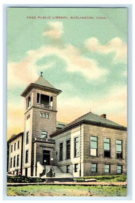 c1910's Free Public Library Burlington Iowa IA Unposted Antique Postcard
