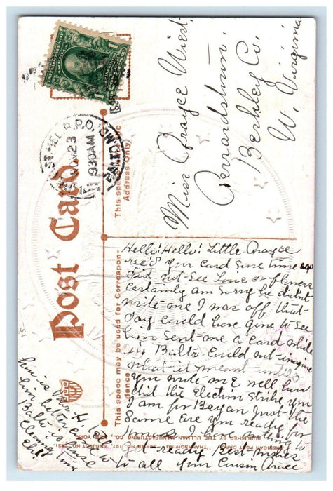 c1910's Thanksgiving Greetings Turkey Patriotic Embossed Antique Postcard
