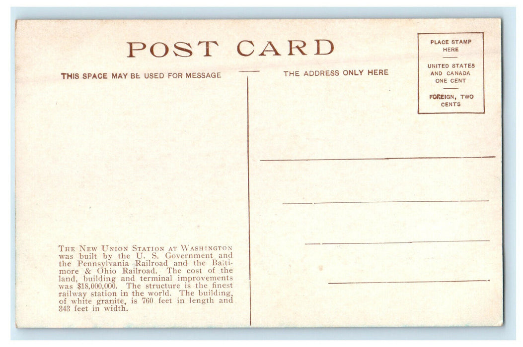 c1910s Union Station, Washington DC Unposted Antique Postcard