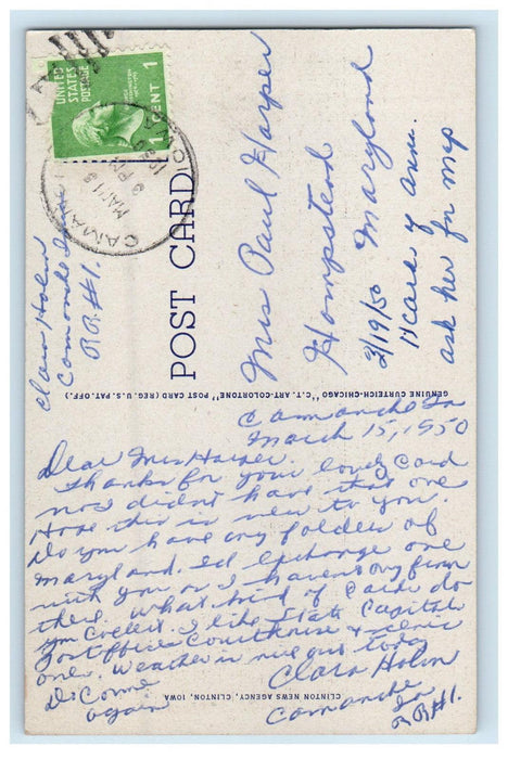 1950 Road Scene, Fifth Avenue South Clinton Iowa IA Posted Postcard