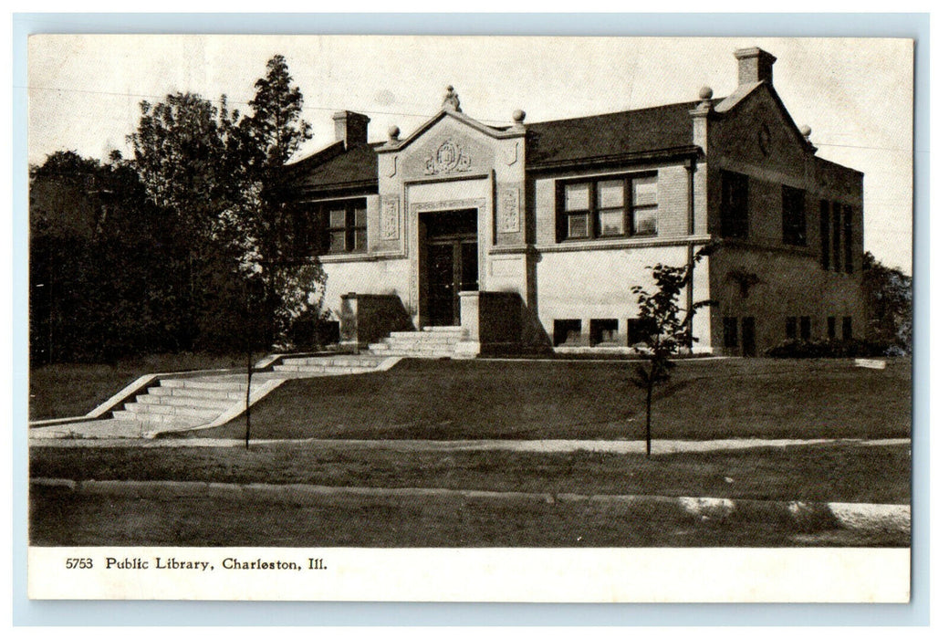 c1910 Public Library Charleston Illinois IL Antique Unposted Postcard
