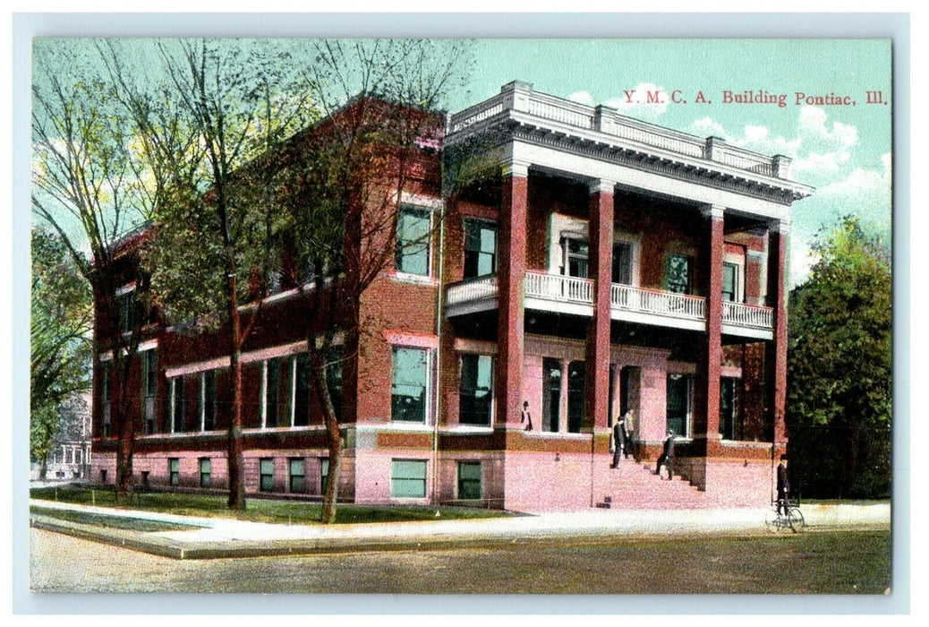c1910's View Of Y. M. C. A Building Scene Street Pontiac Illinois IL Postcard