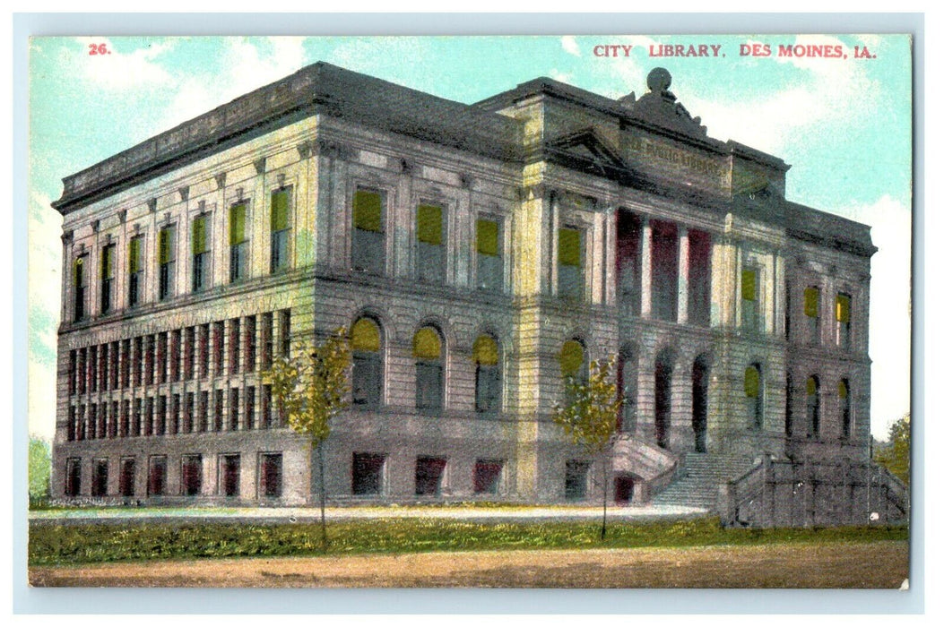 c1910's City Library Building Des Moines Iowa IA Unposted Antique Postcard