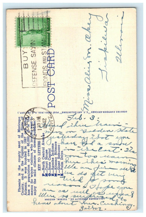 1942 Cactus, Cowboy with Lasso Greetings from Phoenix Arizona Cancel Postcard