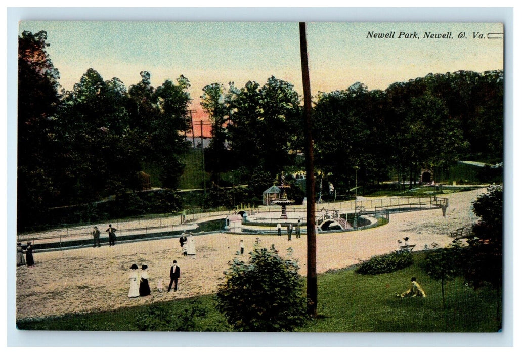 c1910's View Of Newell Park Fountain Newell West Virginia WV Antique Postcard