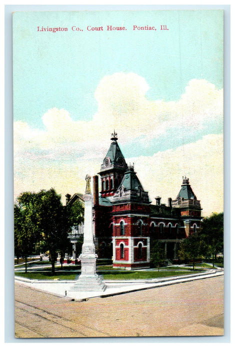 c1910s Livingston County Court House, Pontiac Illinois IL Unposted Postcard