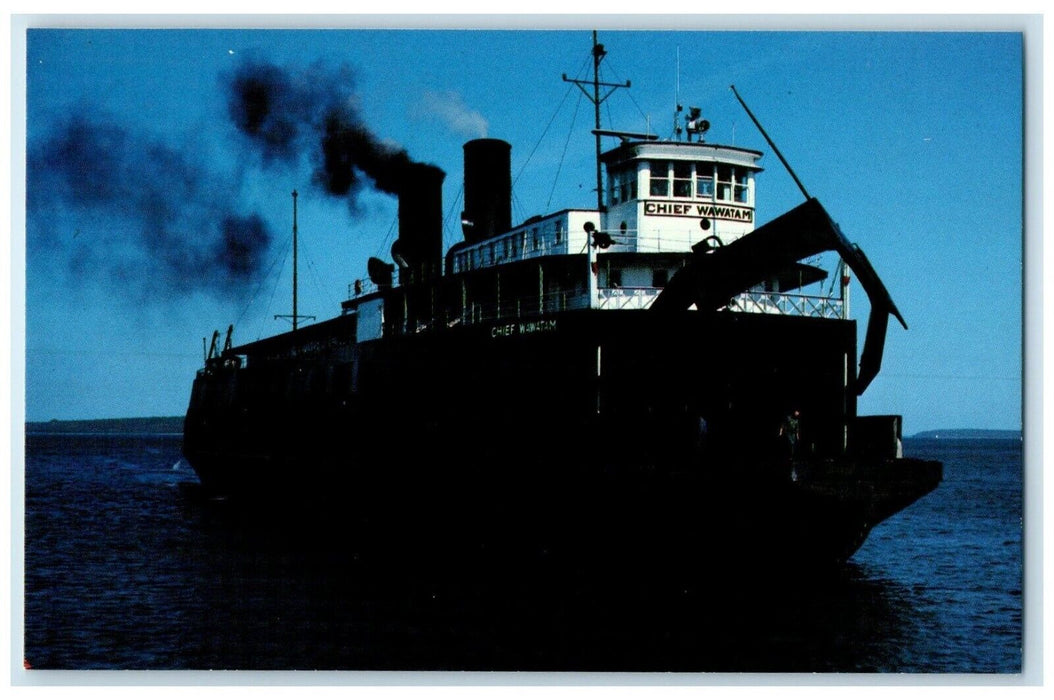 c1960 Chief Wawatam Railroad Carferry Great Lakes Mackinaw Michigan MI Postcard
