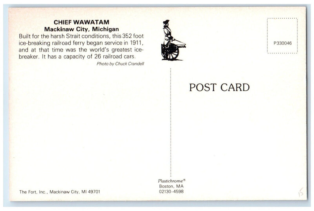 c1960 Chief Wawatam Railroad Ferry Railroad Mackinaw City Michigan MI Postcard