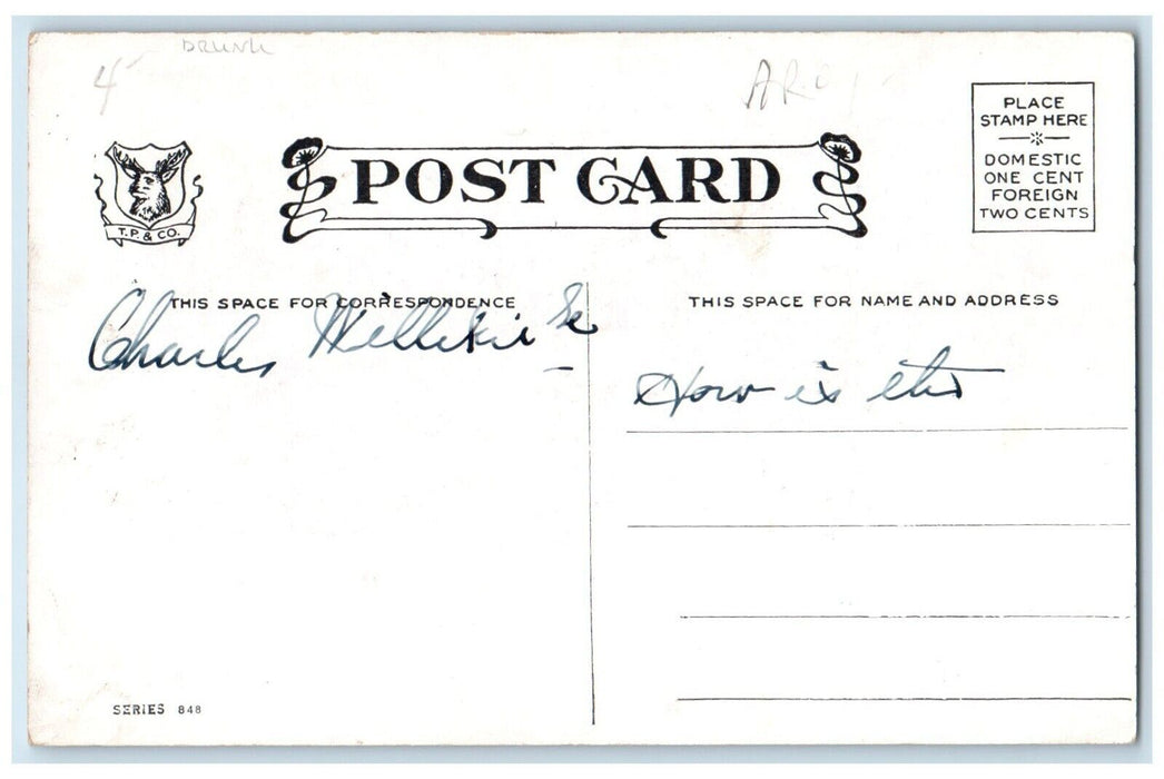 1912 Merry Christmas Drunk Man Hanging Stockings Posted Antique Postcard