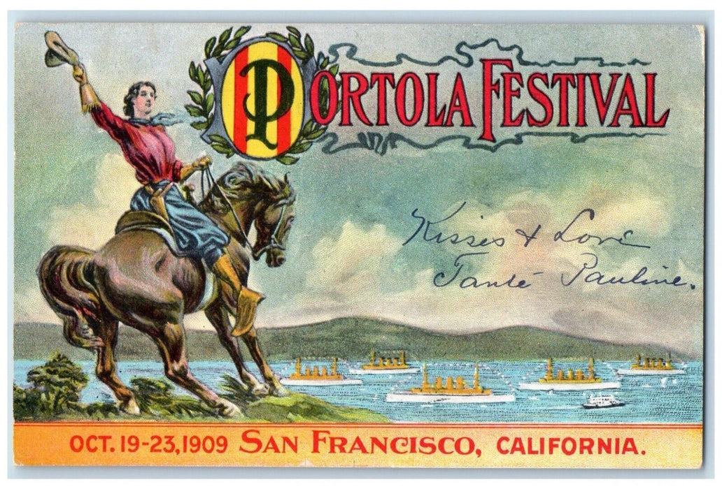 1909 Portola Festival San Francisco California CA, Ship Scene Antique Postcard