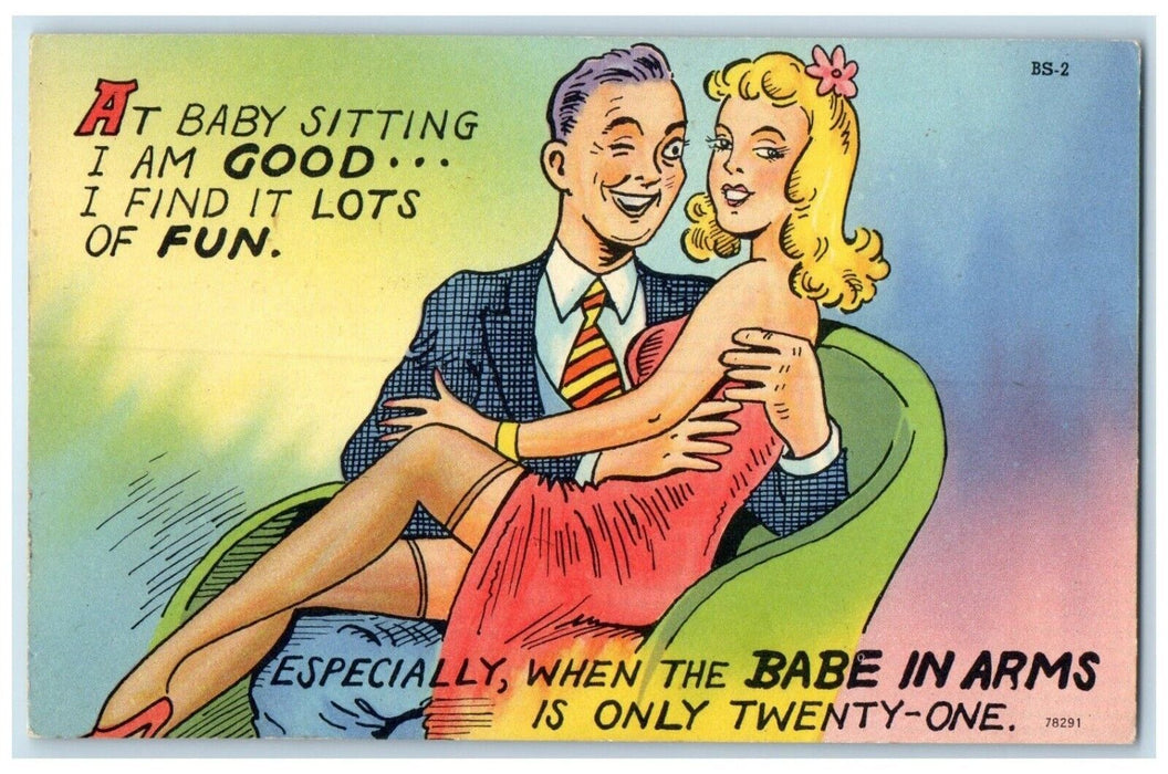 c1930's Couple Romance Babe In Arms Stocking Unposted Vintage Postcard