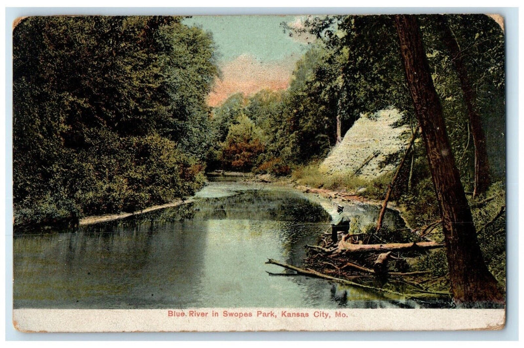 1907 View Of Blue River In Swopes Park Kansas City Missouri MO Antique Postcard