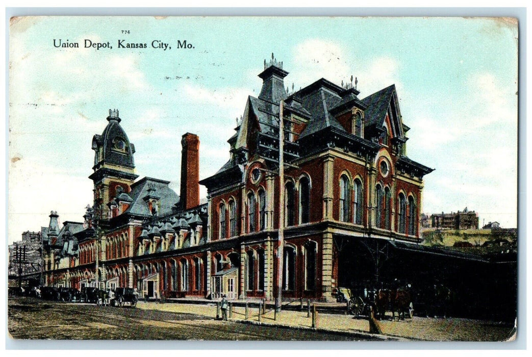 1909 Union Depot Horse Carriage Kansas City Missouri MO Posted Antique Postcard