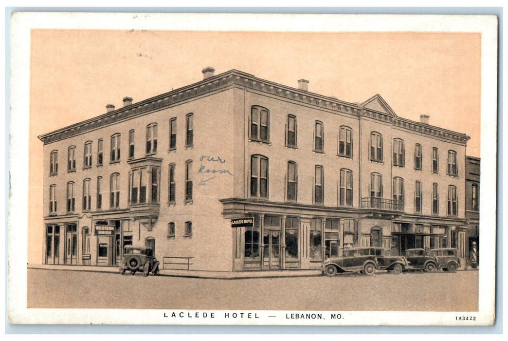 c1930's Laclede Hotel Building Cars Lebanon Missouri MO Posted Vintage Postcard