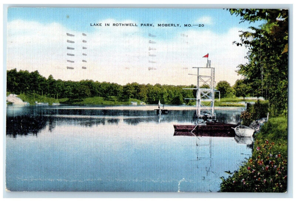 1948 View Of Lake In Rothwell Park Boat Moberly Missouri MO Vintage Postcard