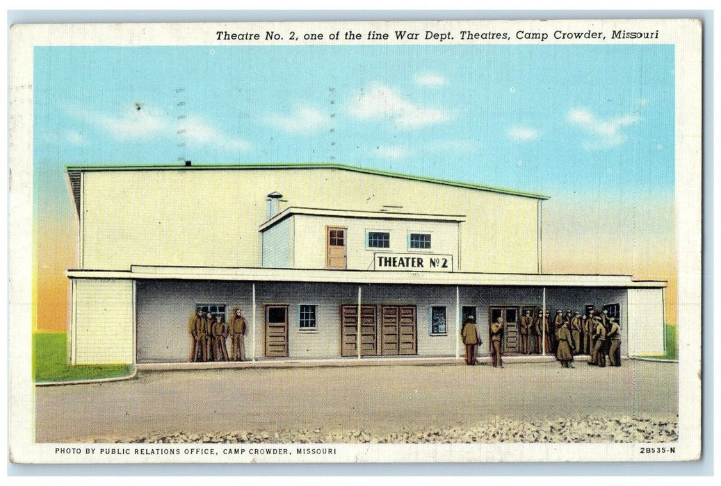 1944 Theater No. 2 War Dept. Camp Crowder Missouri MO WW2 Soldiers Postcard