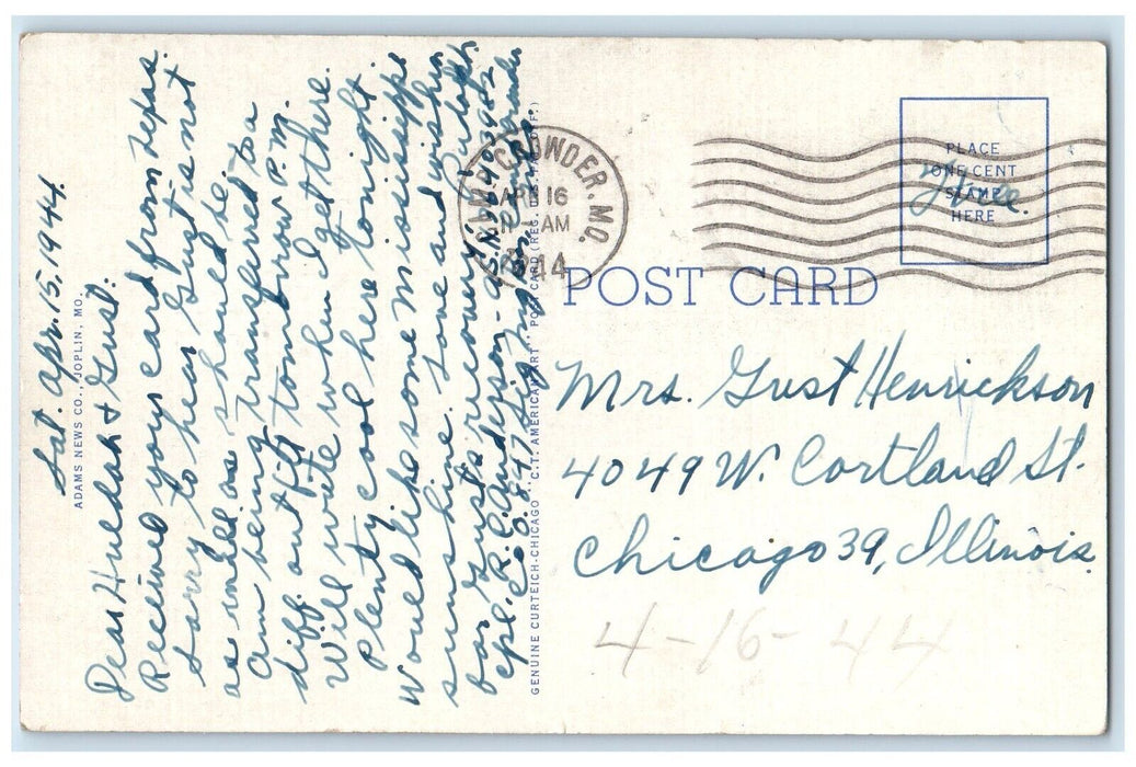 1944 Theater No. 2 War Dept. Camp Crowder Missouri MO WW2 Soldiers Postcard