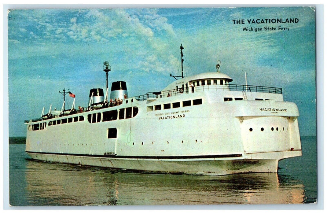 1956 Vacationland Michigan State Ferry Straits St. Ignace Mackinaw City Postcard