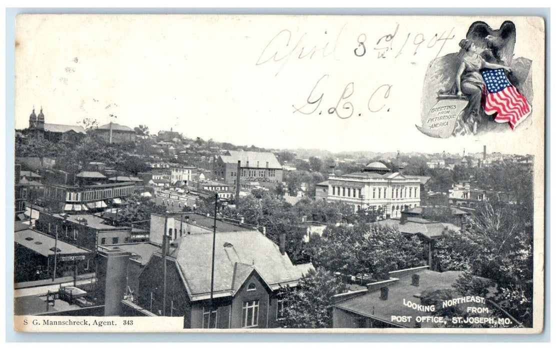 1904 Looking Northeast From Post Office St. Joseph Missouri MO Antique Postcard