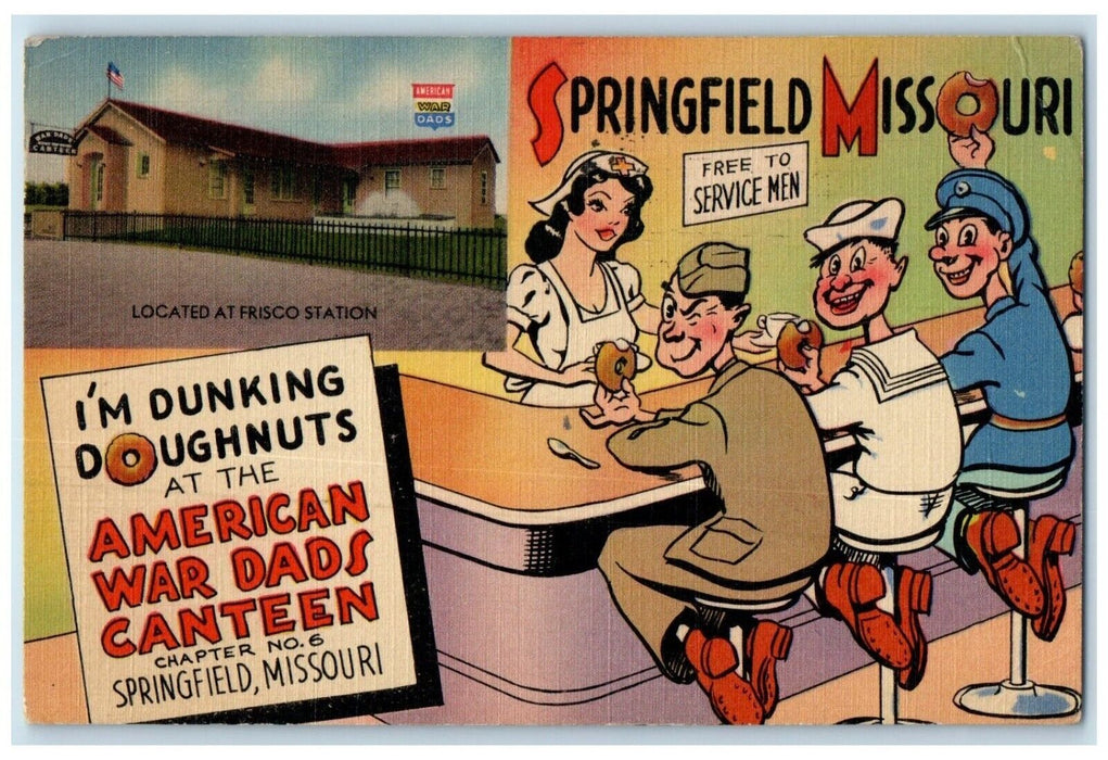 1944 Doughnut At The American War Dads Canteen Springfield Missouri MO Postcard