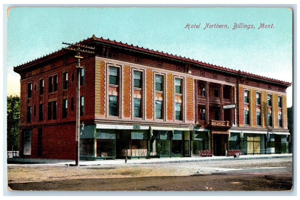 1911 Hotel Northern Building Scene Street Billings Montana MT Antique Postcard