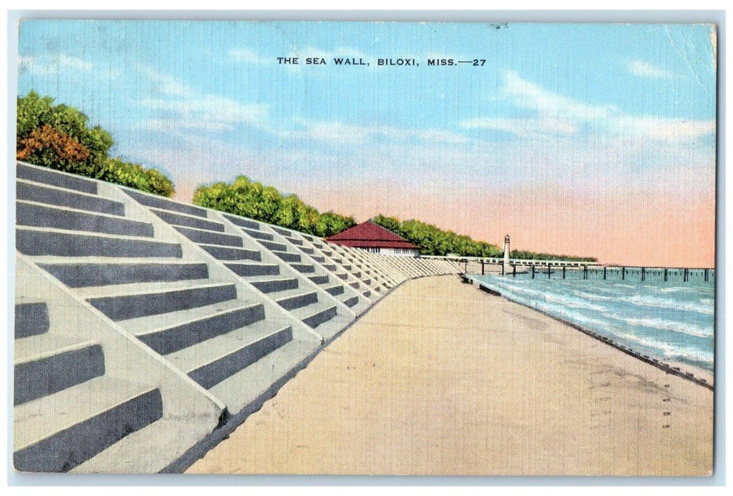 1940 View Of The Sea Wall Biloxi Mississippi MS Posted Vintage Postcard