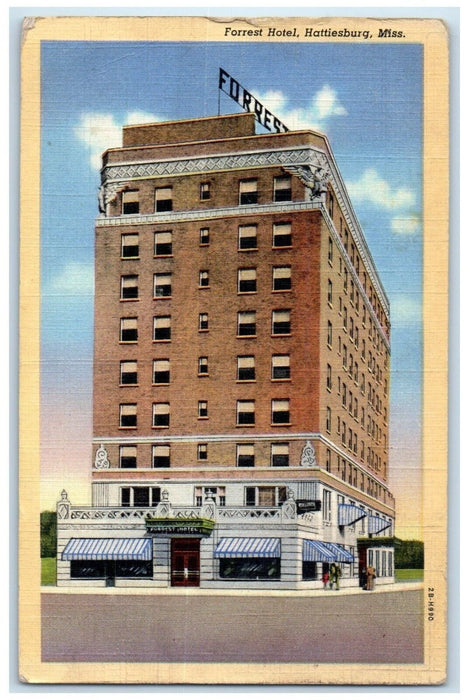 1943 Forrest Hotel Stores Street View Hattiesburg Mississippi MS Postcard
