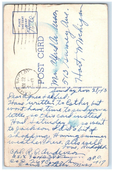 1943 Forrest Hotel Stores Street View Hattiesburg Mississippi MS Postcard