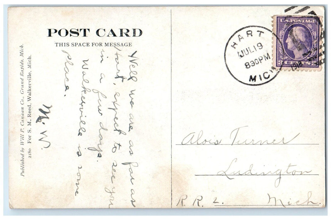 1918 Walkerville High School Building Campus Hart Michigan MI Antique Postcard