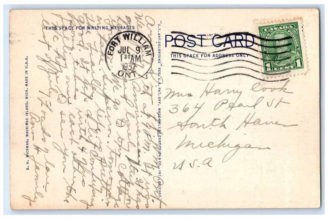 1937 State Auto Ferry Dock St. Ignace Michigan MI, Steamer Ship Cars Postcard