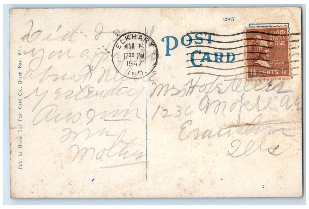 1947 Aerial View Harbor Scene Steamer Ship Bridge Green Bay Wisconsin Postcard