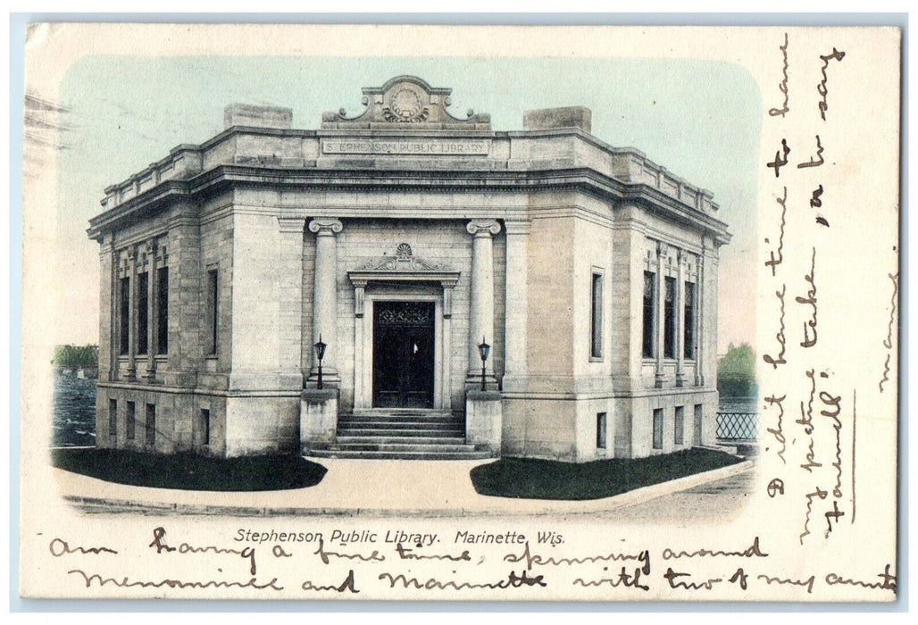 1906 Stephenson Public Library Building Marinette Wisconsin WI Vintage Postcard