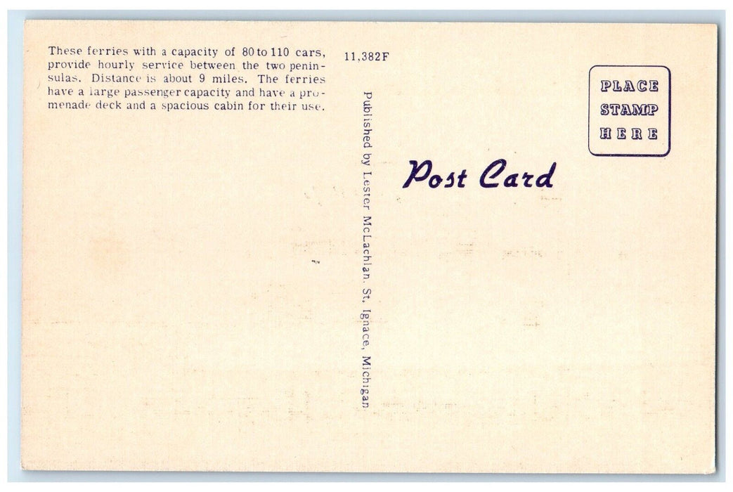 c1940 City Cheboygan Car Ferry Steamer Cruise Ship St. Ignace Michigan Postcard