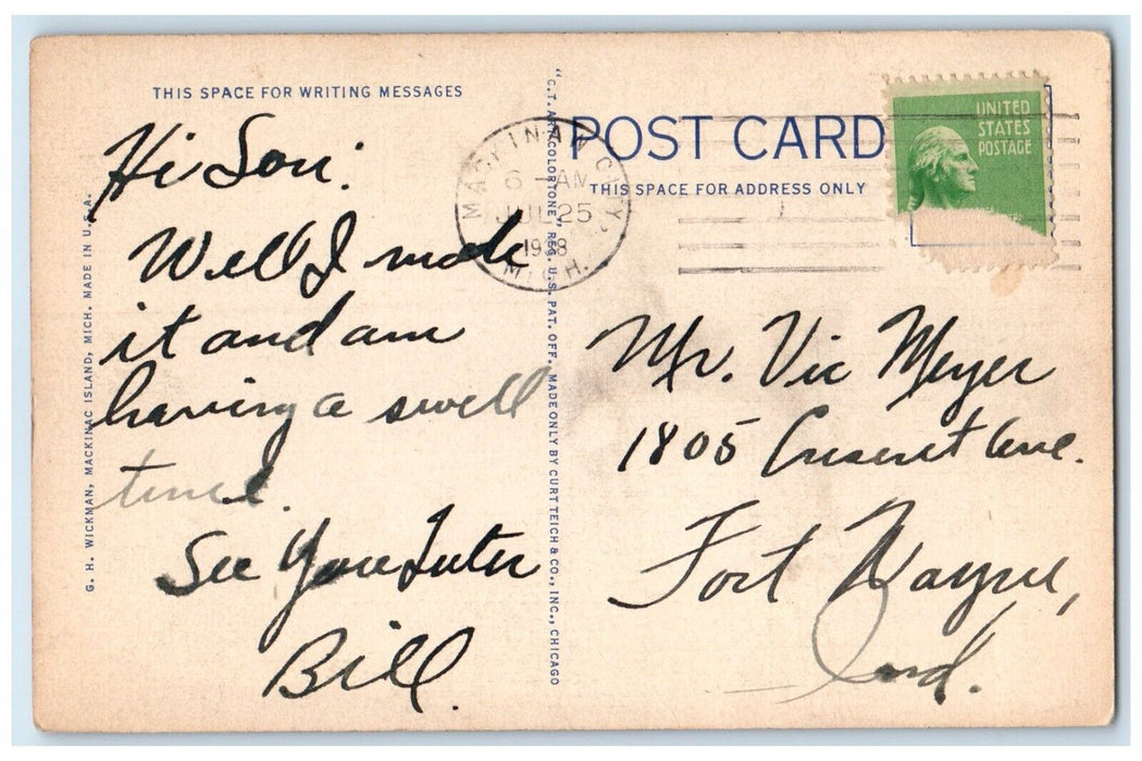 1938 Steamer Algomah II Railway Ferry Mackinaw City Mackinac Michigan Postcard