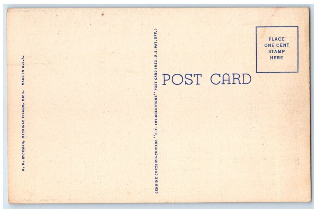 c1940 Michigan State Auto Ferries Connecting State Highway Mackinaw MI Postcard