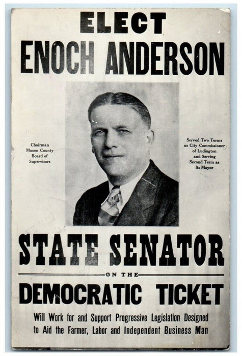 1937 Enoch Anderson Democrat Political Senate Ludington MI RPPC Photo Postcard