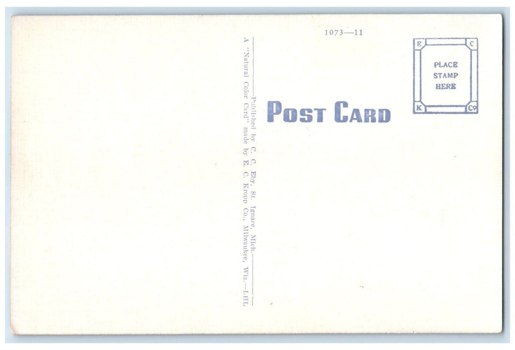 c1940 Michigan State Auto Ferries Connecting State St. Ignace Michigan Postcard