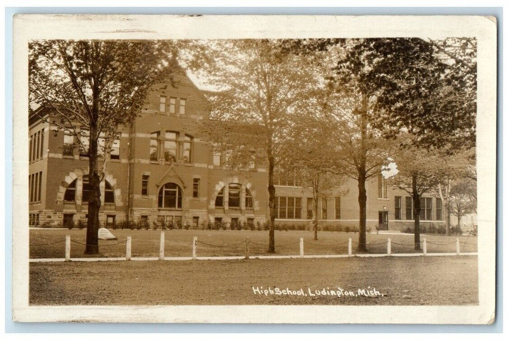 c1920's High School Building View Ludington Michigan MI RPPC Photo Postcard