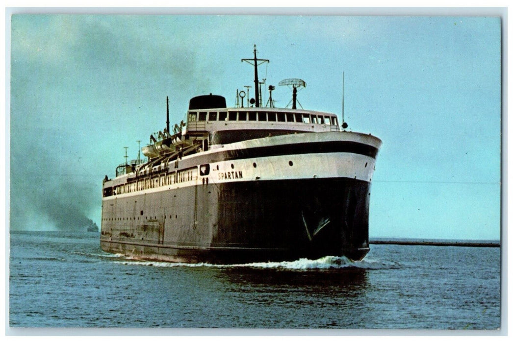 c1960 Car Ferry Spartan Arriving Steamer Ludington Michigan MI Vintage Postcard