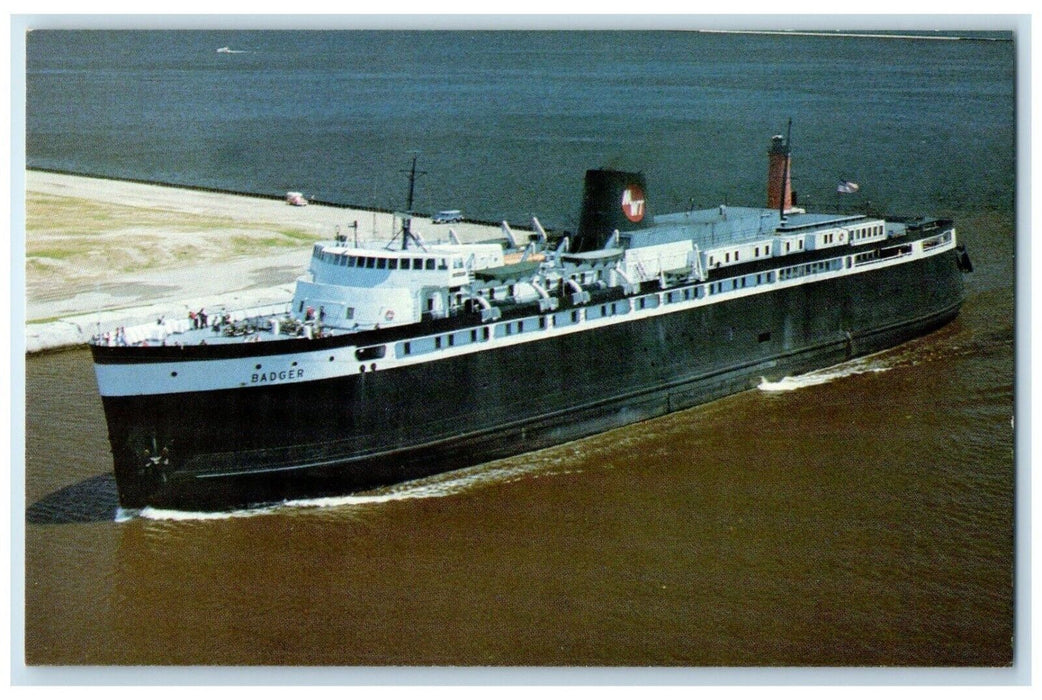 c1960 Carferry Badget Michigan Wisconsin Transportation Ferry Michigan Postcard