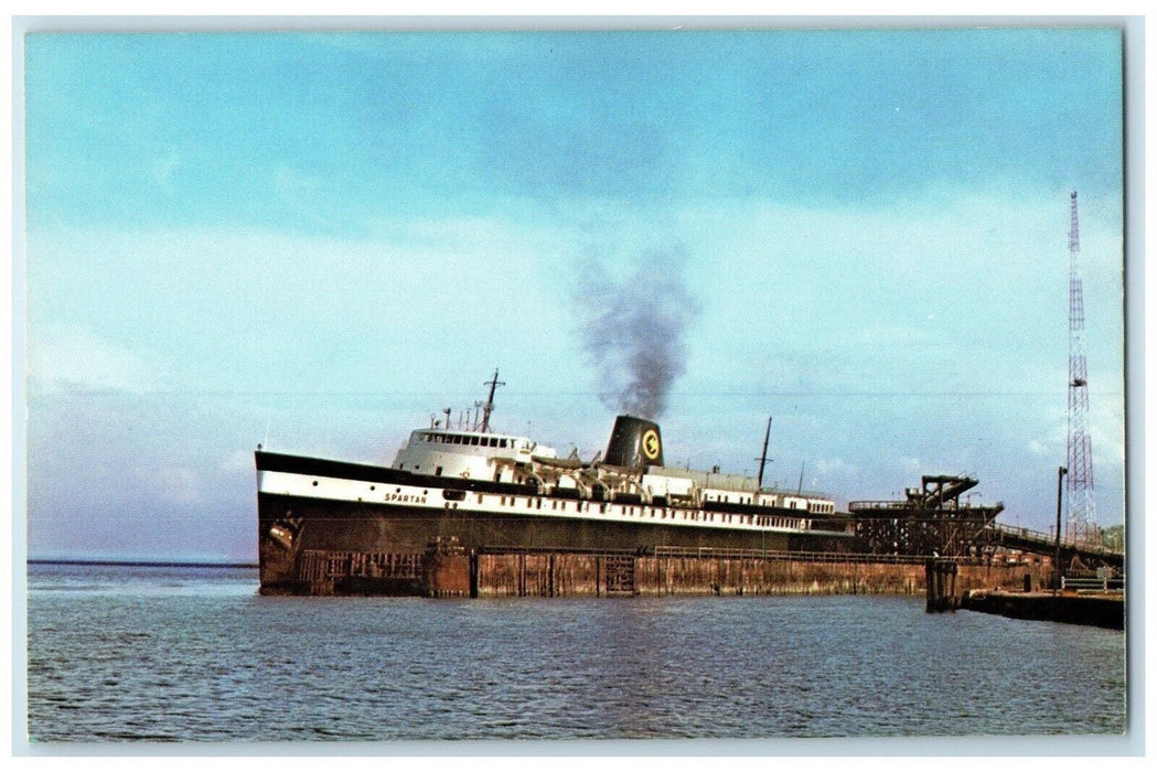 c1960 Car Ferry Spartan Loading Passengers lake Ludington Michigan MI Postcard