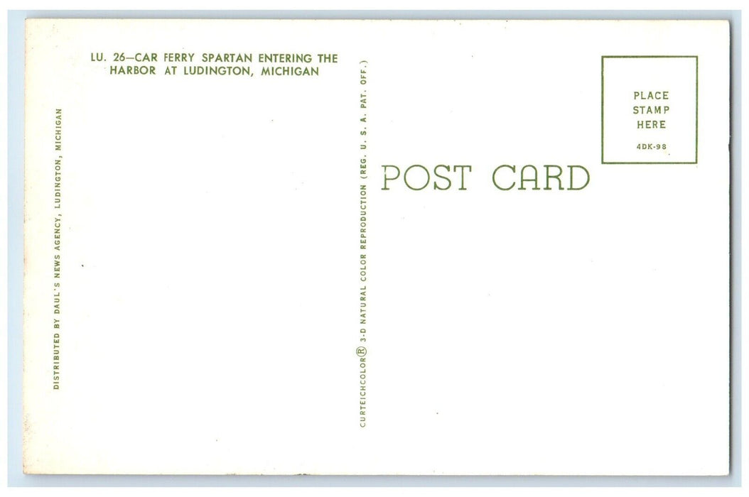 c1960 Car Ferry Spartan Entering Harbor Steamer Ludington Michigan MI Postcard