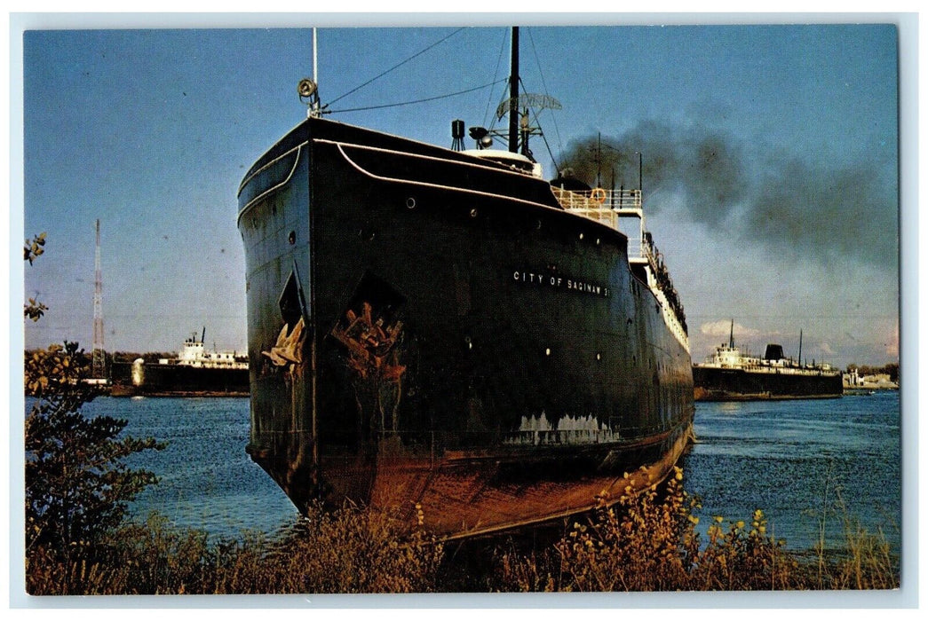 1960 City Saginaw Seven Modern Steamers Chesapeake Car Ferries Michigan Postcard