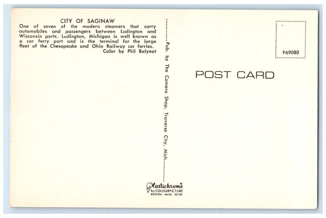 1960 City Saginaw Seven Modern Steamers Chesapeake Car Ferries Michigan Postcard
