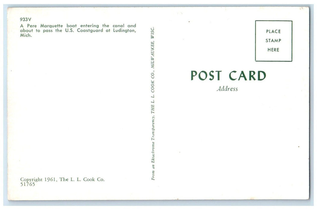 c1960 Pere Marquette Boat Canal Coastguard Steamer Ludington Michigan Postcard