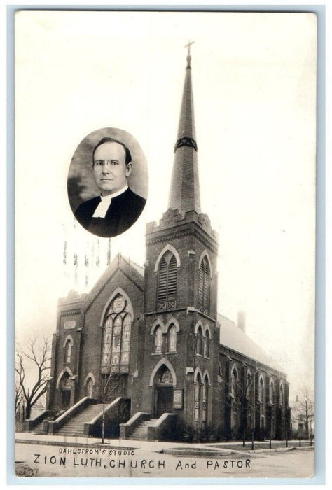 1923 Zion Lutheran Church Pastor Dahlstrom  Rockford IL RPPC Photo Postcard