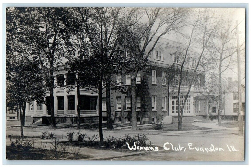 1914 Woman's Club Building View Evanston Illinois IL RPPC Photo Postcard