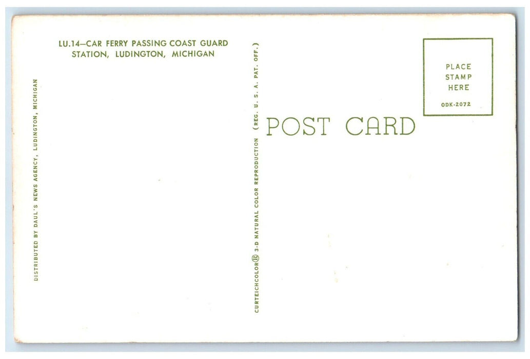 c1960 Car Ferry Passing Coast Guard Station Steamer Ludington Michigan Postcard