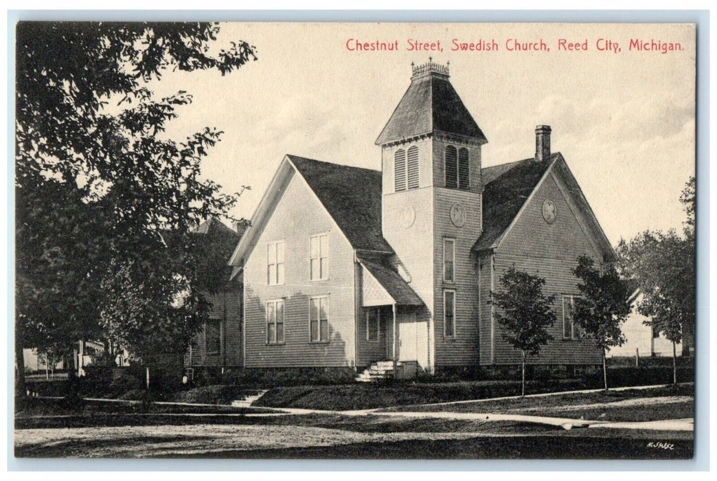 c1910's Chestnut Street Swedish Church Reed City Michigan MI Antique Postcard