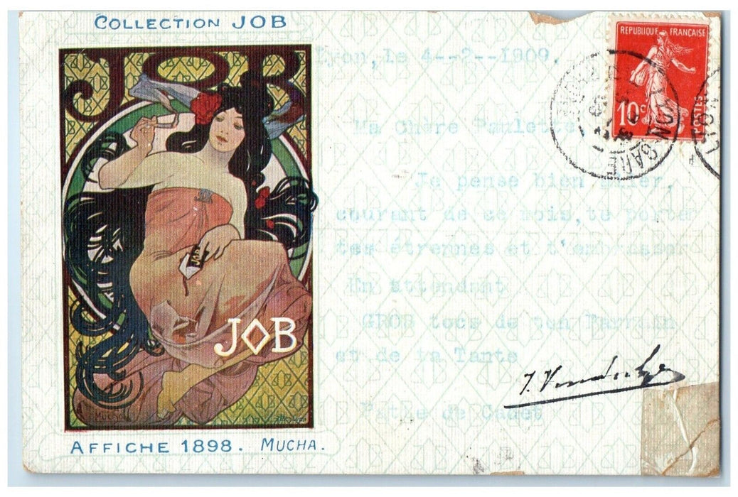 1898 Woman Collection Job Affiche Job Alfons Mucha Art Nouveau Antique Postcard